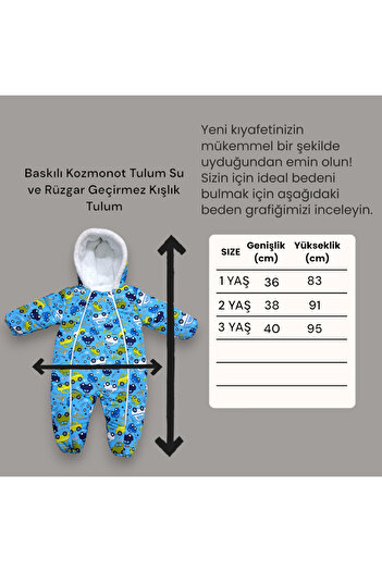 Tosyalı Burak Bebe Baskılı Kozmonot Tulum Su ve Rüzgar Geçirmez Kışlık Tulum