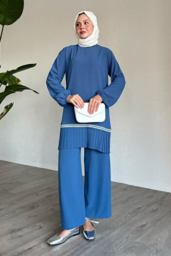 InStyle Skirt Pleated Piping Indigo Double Suit
