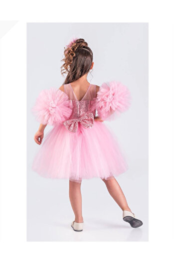 zeyamoda kids Balon Kol Pullu Kız Çocuk Elbise