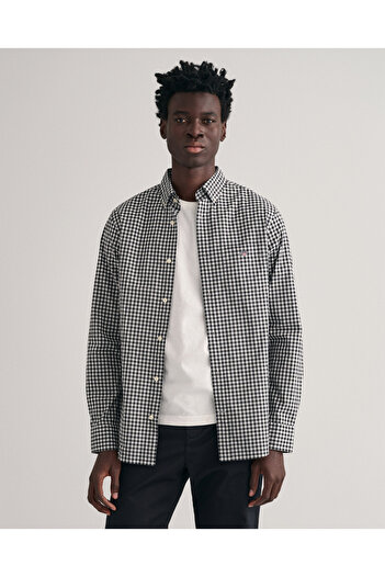 Gant Erkek Siyah Regular Fit Düğmeli Yaka Kareli Gömlek