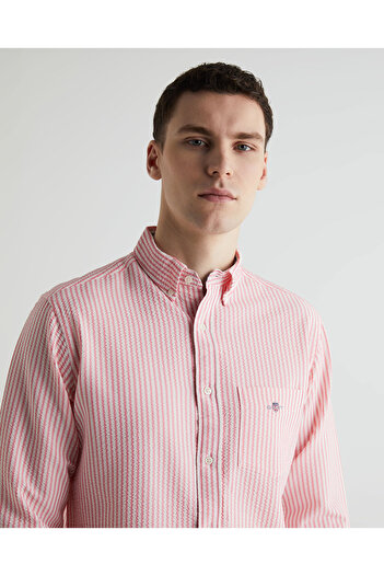 Gant Erkek Pembe Regular Fit Klasik Yaka Çizgili Gömlek