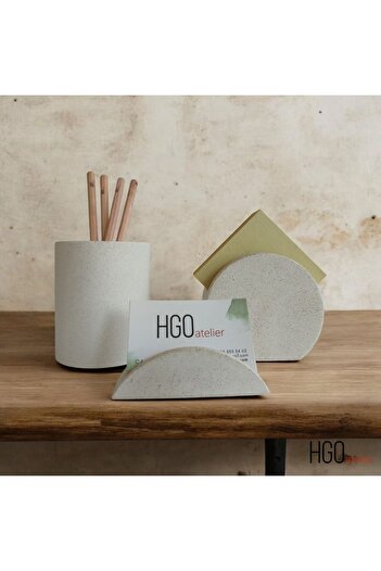 Hgo Atelier O'Office Sand Concrete 3 Piece Set - Pen Holder, Business Card Holder, and Note Paper Holder