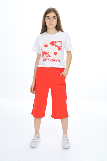 Toontoy Girl's Flw Paradise Printed Capri Suit