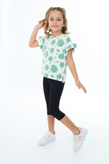 Toontoy Girl's Tie-Dye Patterned Emblem Capri Suit