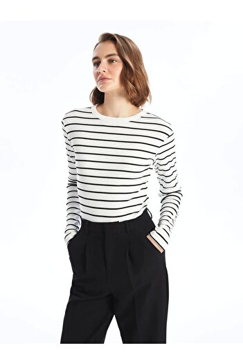 LC Waikiki Lcwaikiki Black Striped Crew Neck Women's Body - Basic Model