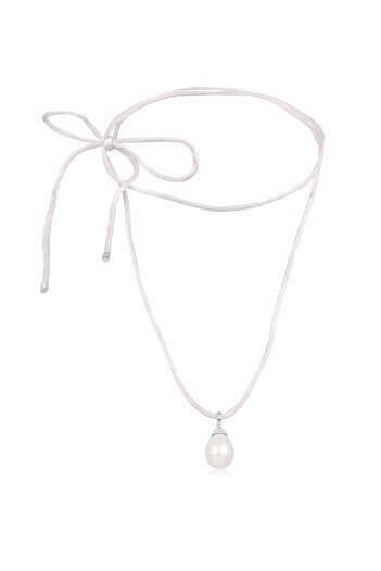ELLI Necklace Ladies drop pendant bow with shell core pearls and satin white in 925 sterling silver