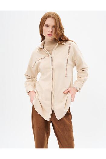 Kayra Cream Suede Tunic - Punto Stitching Detail