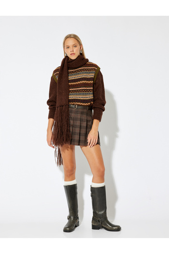 Koton Stand Collar Sleeveless Ethnic Patterned Knitted Sweater