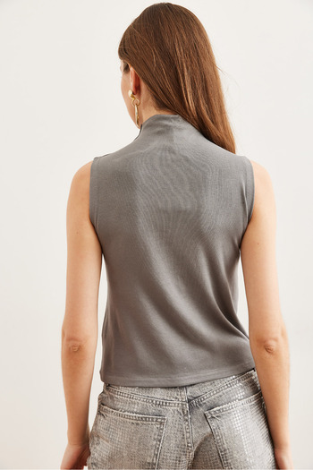 Olalook Women's Smoked Stand Collar Soft Touch Stretchy Blouse Blz- 19002766