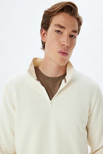 Koton Cotton Blend Long Sleeve Sweatshirt - Half Zip Collar
