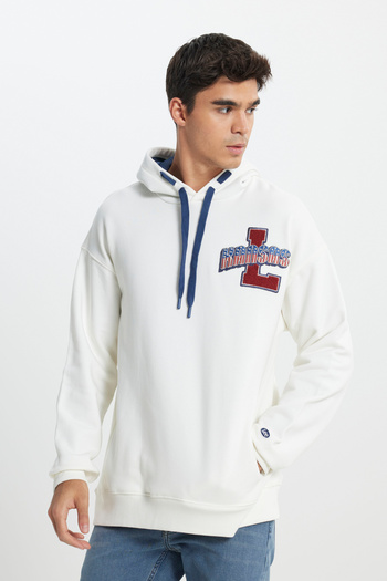 Lee Loose Fit Relaxed Fit Hooded Fleece Inside Off White Sweatshirt