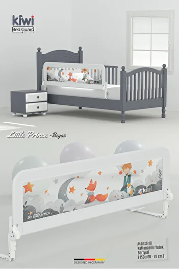 Kiwi White Prince Patterned Children's Bed Barrier with Elevator, 150x60-70 cm