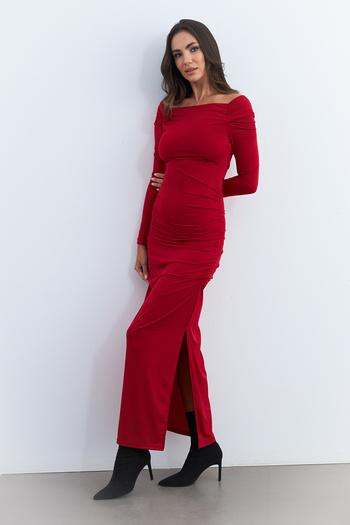 Cool & Sexy Women's Red Draped Christmas Maxi Dress - Shr7