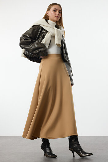 Trendyol Modest Πλεκτή φούστα Godeli Mink - TCTAW25EE00009