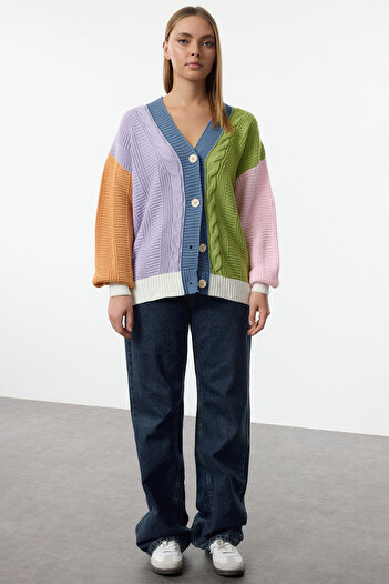Trendyol Collection Modrá barva zablokované vlasy pletené pleteniny Cardigan Twoaw25Hi00374