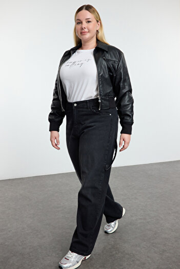 Trendyol Curve Black High Waist Pipe Leg Plus Size Jeans Tbbaw25Cj00034