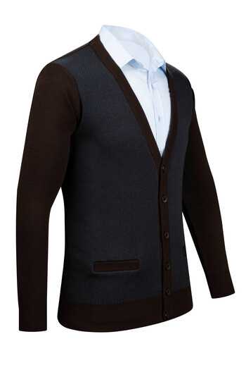 Çizgi Triko Men's Striped Knitwear Oversize Cardigan - Patterned Sleeve, Elastic Waist, Steel Knit, Classic Fit - 5014Mb