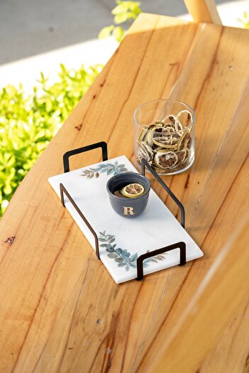 Rarart Concept Botanica Olive Branches Metal & Marble Serving Tray - Stylish Presentation