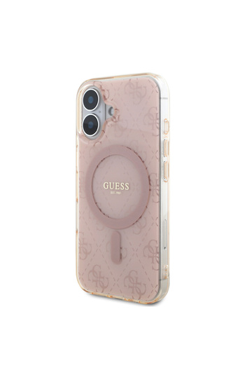Guess iPhone 16 Case Guess Licensed Magsafe Capable Iml Printed Classic Logo 4g Patterned Pink