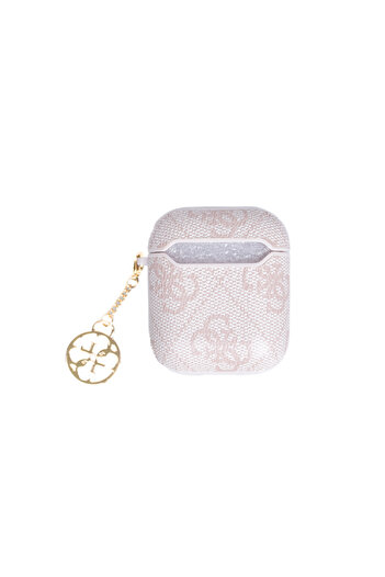 Guess AirPods Case Guess Licensed - 4g Pattern, Metal Script Logo Pu Leather Strap, Pink Charms