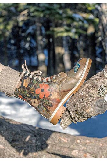 Dogo Women's Vegan Leather - Brown Long Boots, Still Life Butterflies Design