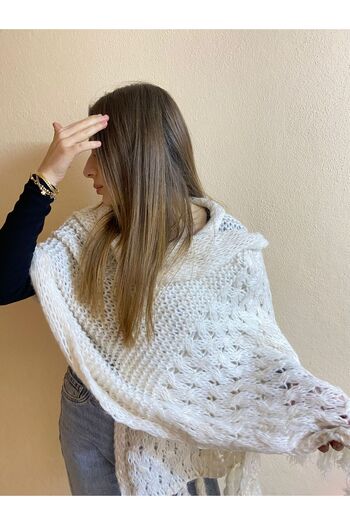 sema aksesuar Women's Knitted Knitwear Patterned Winter Shawl Wide Tasseled Scarf - Soft Shoulder Shawl - Gift