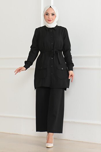 Modamihram Black Suit 19223 - Button Detailed
