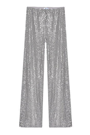 Quzu Gray High Waist Sequined Trousers