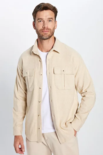 Tudors Men's Relax Fit Relax Cut Lumberjack Double Pocket Button Ecru Solid Winter Shirt