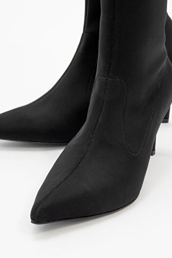 LuviShoes THALİN Siyah Streç Sivri Burun Kadın İnce Topuklu Bot