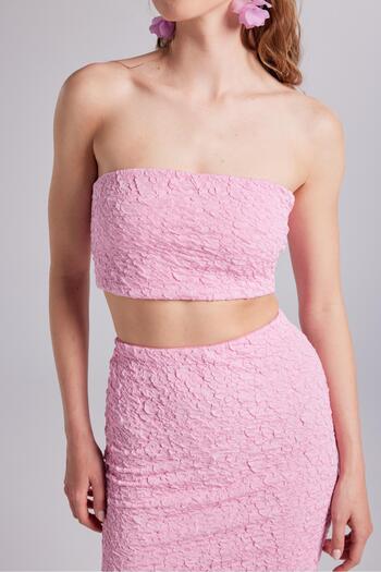 HOLLY LOLLY Pink Wafer Fabric Skirt and Bustier Set
