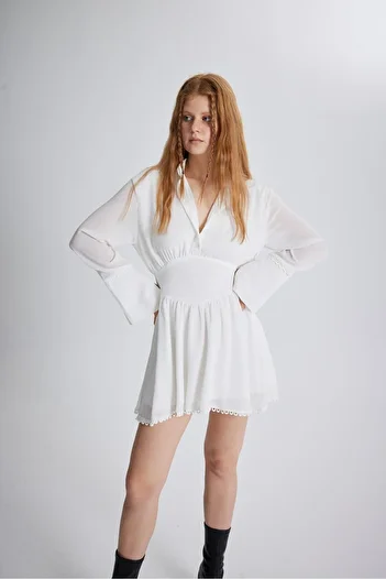 HOLLY LOLLY Corset Look Mini Isla Φόρεμα Λευκό με Λεπτομέρεια Brode