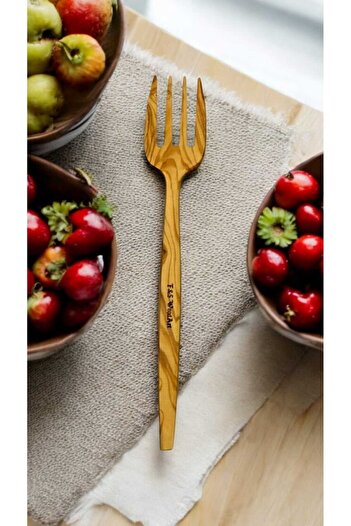 F&S WoodArt Edremite Olive Wood Natural Wood Handmade Serving Fork 26.5 cm