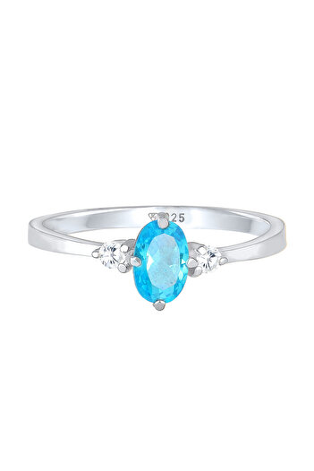 ELLI Inel de logodnă oval albastru pentru femei, solitaire, cu cristale de zirconiu, din argint 925
