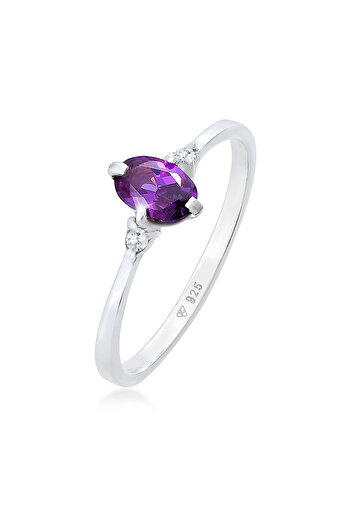 ELLI Inel de logodnă Solitaire pentru femei, culoare mov strălucitor, cu cristale de zirconiu cubic, din argint 925