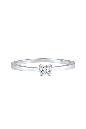 ELLI Inel de logodnă simplu pentru femei cu diamant (0.11 ct.) din argint 925
