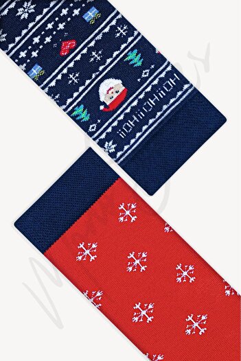 Mono Socks - 2'li Kalın Kışlık Kurabiye Hohoho Desenli Çorap