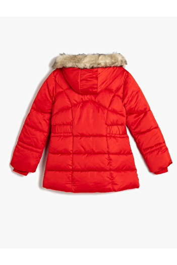 Koton Faux Fur Detailed Hooded down Coat - Belt with Pockets and Zipper