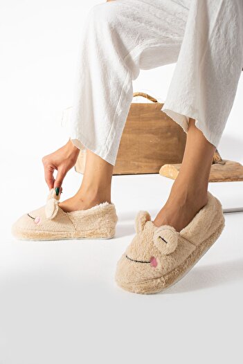 STOCON Winter Furry Inside Anti-Slip Sole Soft Textured Frog Embroidered Women's Home Shoes Stc1021