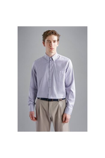 PAUL&SHARK White-Orange-Blue Patterned Long Sleeve Shirt Collar Men's Regular Fit Shirt 14313152 R-S72
