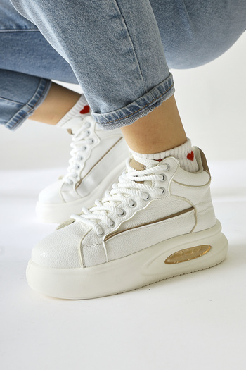 Limoya Lourin Ecru, ανοιχτό μπεζ δερμάτινο σχέδιο Cool Sole Lace Up Sports Γυναικείες Μπότες, Γυναικείο μποτάκι