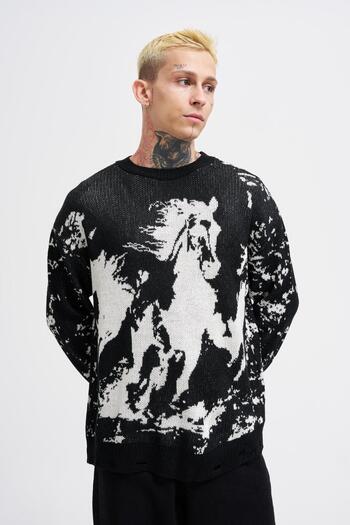 Machinist Men's Free Horses Black Sweater