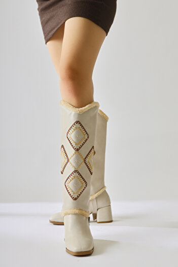 Limoya Hilka Ethnic Pattern Skin Color Beige Bootie - Αφαιρούμενες γυναικείες μπότες