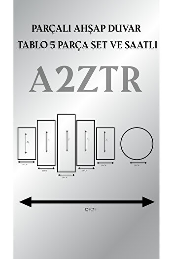 A2ZTR Bayrağı Tablo Duvar Mdf Tablo 5 Parça Set Ve Saatli