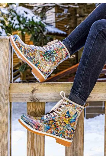 Dogo Vegan Women's Leather Long Boots - Multicolored, Mosaical Design