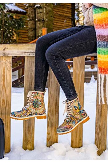 Dogo Vegan Women's Leather Long Boots - Multicolored, Mosaical Design