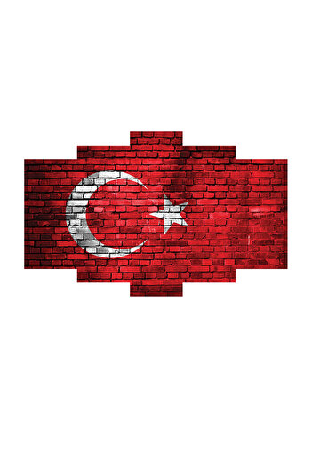 A2ZTR Bayrağı Tablo Duvar Mdf Tablo 5 Parça Set Ve Saatli