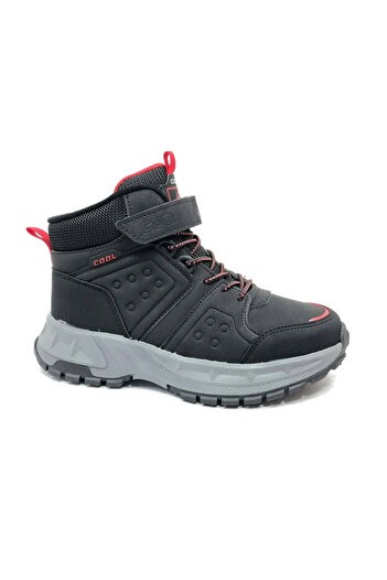 Cool Kids Harvey Velcro Non-Slip Sole Orthopedic Black Red Detailed Daily Children's Boots