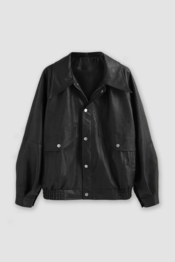 Hiccup Oversize Double Pocket Faux Leather Jacket