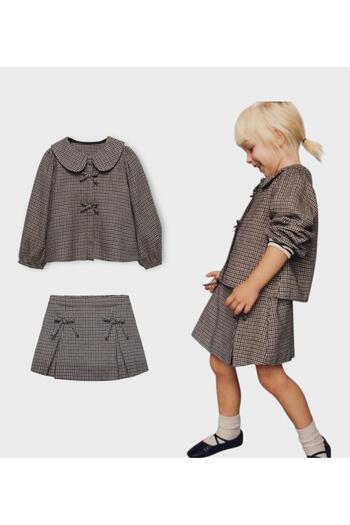 nk kids 2-9 Years Old Girl Twist Plaid Suit with Skirt